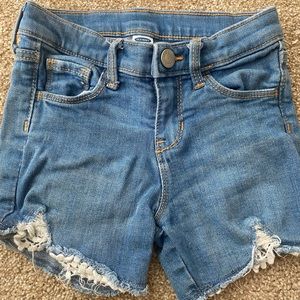 Denim shorts with lace detail